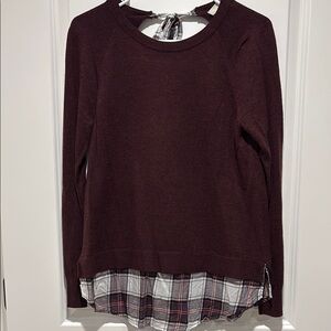 Burgundy Top with Plaid Hem